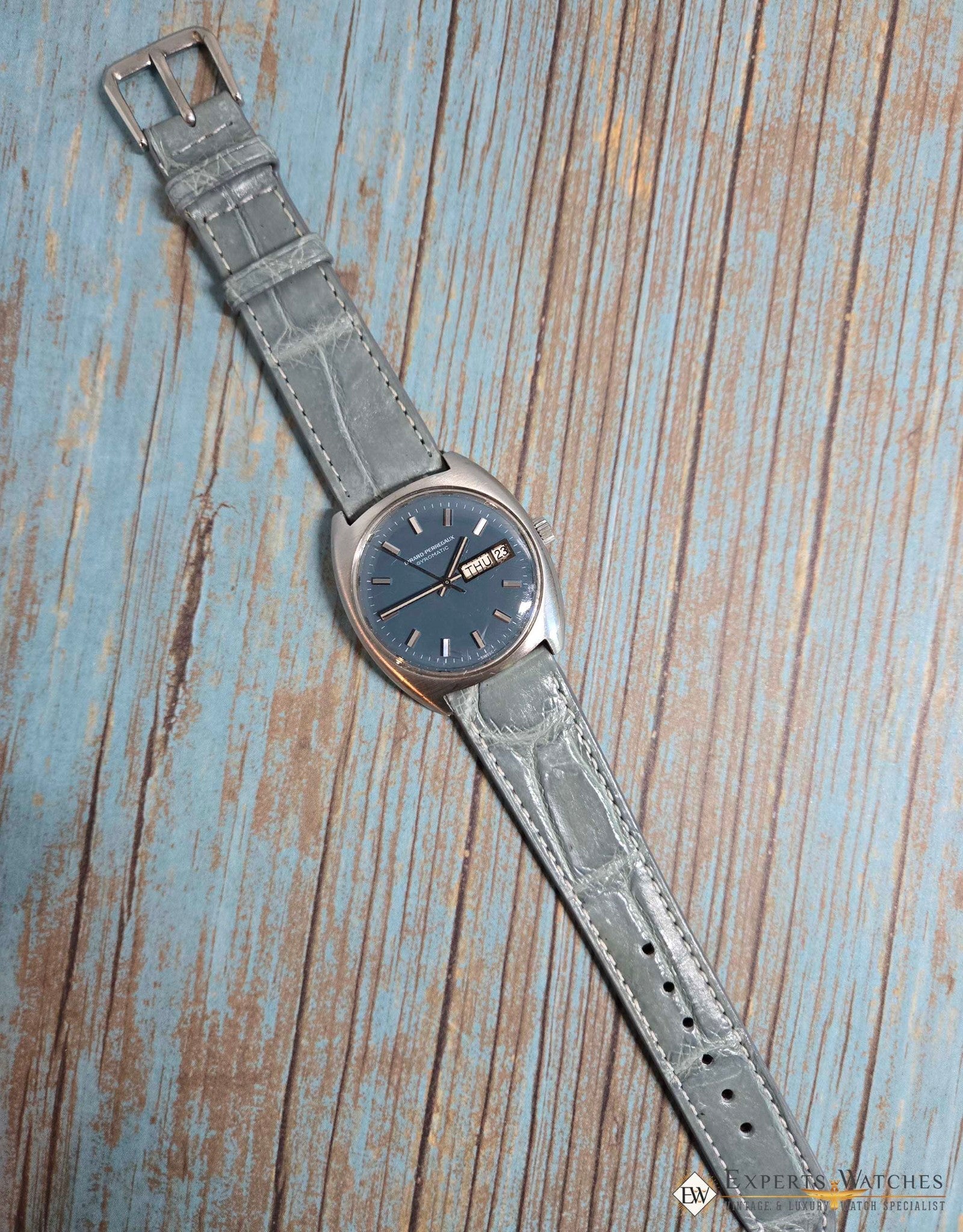 1970's Vintage Girard Perregaux Gyromatic GP Teal Dial Day Date