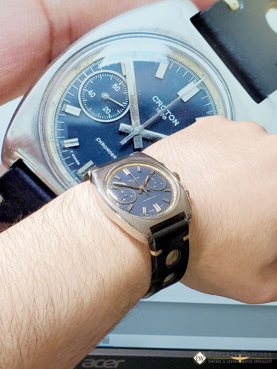 Serviced Vintage Croton 1878 chronograph Valjoux 7733 Panda Dial Heuer