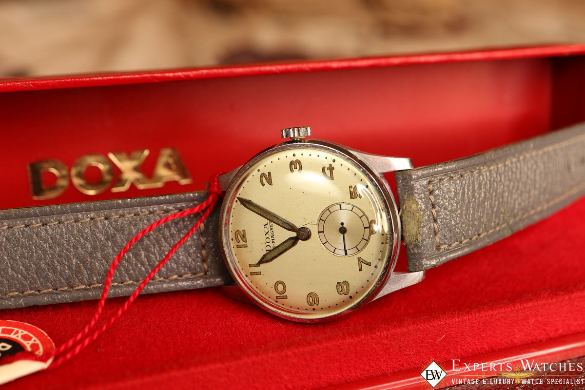 Sold Vintage 40 s NOS DOXA Watch with Box Tag NOS WWII Officer Av Experts Watches
