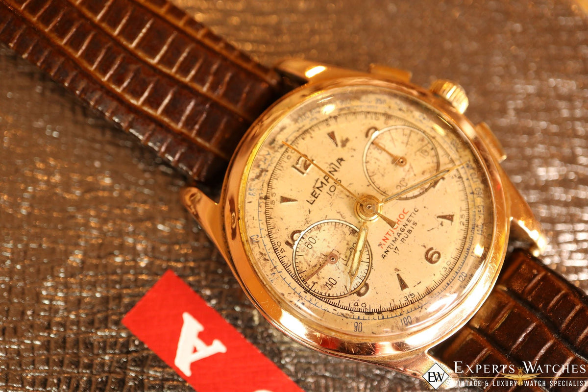 1950s Vintage Lemania 105 Chronograph 18K Gold Cal 1270 320 321