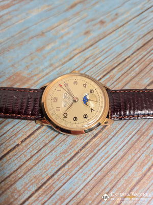 1940's Vintage Cortebert Sport Triple Date Italian Day Moonphase 18k Gold Watch - Cortebert Wristwatches