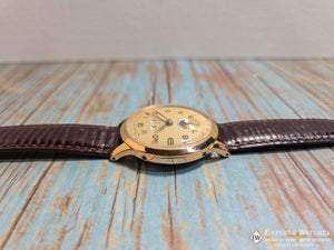 1940's Vintage Cortebert Sport Triple Date Italian Day Moonphase 18k Gold Watch - Cortebert Wristwatches