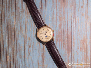 1940's Vintage Cortebert Sport Triple Date Italian Day Moonphase 18k Gold Watch - Cortebert Wristwatches