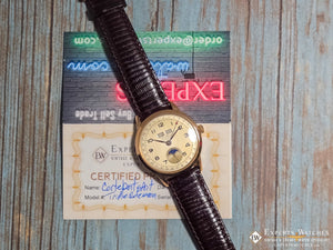 1940's Vintage Cortebert Sport Triple Date Italian Day Moonphase 18k Gold Watch - Experts Watches - Cortebert