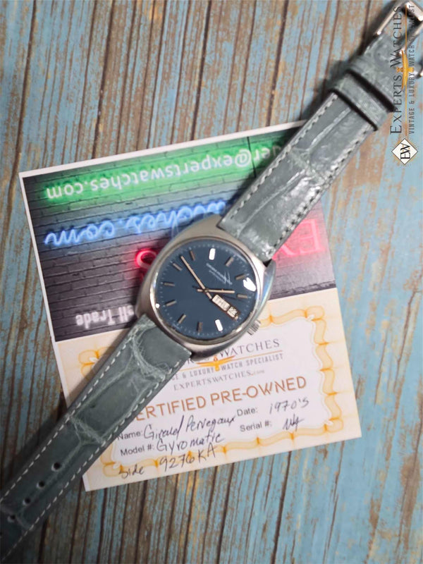 1970's Vintage Girard Perregaux Gyromatic GP Teal Dial Day Date Automatic Watch - Experts Watches - Girard - Perregaux