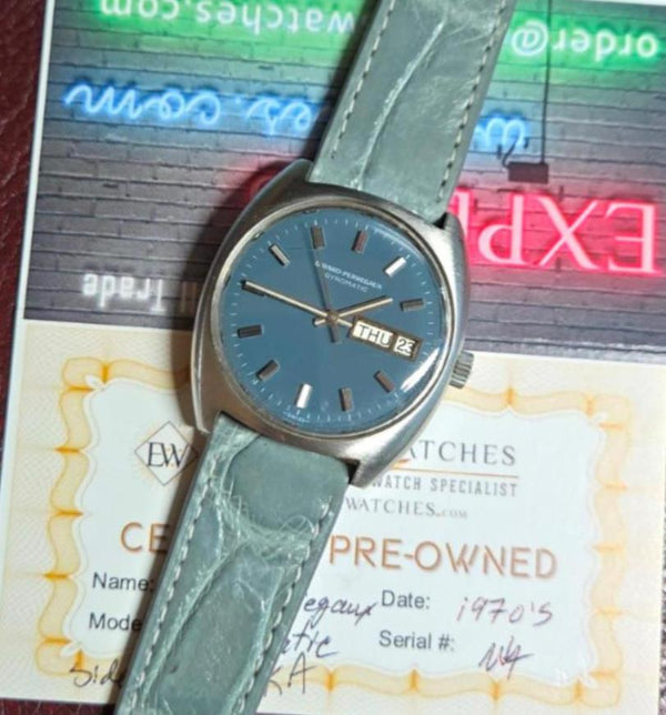 1970's Vintage Girard Perregaux Gyromatic GP Teal Dial Day Date Automatic Watch - Experts Watches - Girard - Perregaux