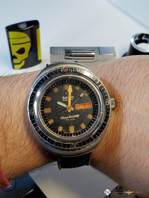 Serviced Vintage 1969's Zodiac Super Sea Wolf Diver Watch Day Date 862 - 836 HBEAT - Experts Watches - Zodiac