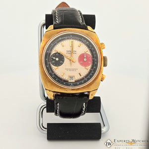 Vintage GRUEN Valjoux 7734 Gold Plate Chronograph Watch Raspberry Panda Dial CPO - Experts Watches - Gruen