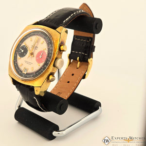 Vintage GRUEN Valjoux 7734 Gold Plate Chronograph Watch Raspberry Panda Dial CPO - Experts Watches - Gruen