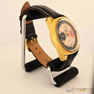 Vintage GRUEN Valjoux 7734 Gold Plate Chronograph Watch Raspberry Panda Dial CPO - Experts Watches - Gruen