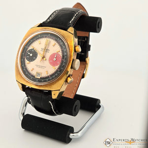 Vintage GRUEN Valjoux 7734 Gold Plate Chronograph Watch Raspberry Panda Dial CPO - Experts Watches - Gruen