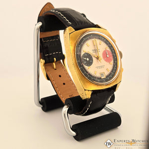 Vintage GRUEN Valjoux 7734 Gold Plate Chronograph Watch Raspberry Panda Dial CPO - Experts Watches - Gruen