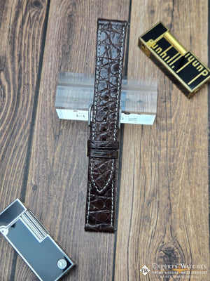 Genuine Crocodile Leather Watch Strap| Round Scales White Stitch | Quick‑Release - Experts Watches Watch Strap
