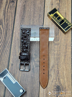 Genuine Crocodile Leather Watch Strap| Round Scales White Stitch | Quick‑Release - Experts Watches Watch Strap