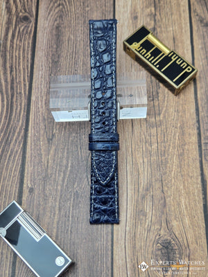 Genuine Crocodile Leather Watch Strap| Round Scales White Stitch | Quick‑Release - Experts Watches Watch Strap
