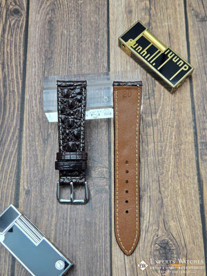 Genuine Crocodile Leather Watch Strap| Round Scales White Stitch | Quick‑Release - Experts Watches Watch Strap
