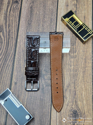 Genuine Crocodile Leather Watch Strap| Round Scales White Stitch | Quick‑Release - Experts Watches Watch Strap