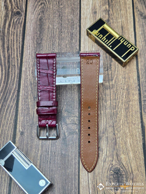 Genuine Crocodile Leather Watch Strap| Round Scales White Stitch | Quick‑Release - Experts Watches Watch Strap