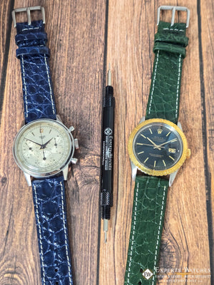 Genuine Crocodile Leather Watch Strap| Round Scales White Stitch | Quick‑Release - Experts Watches Watch Strap