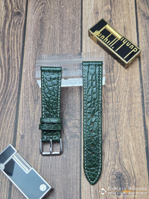 Genuine Crocodile Leather Watch Strap| Round Scales White Stitch | Quick‑Release - Experts Watches Watch Strap