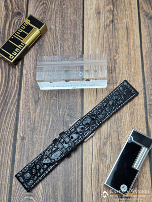 Genuine Crocodile Leather Watch Strap| Round Scales White Stitch | Quick‑Release - Experts Watches Watch Strap