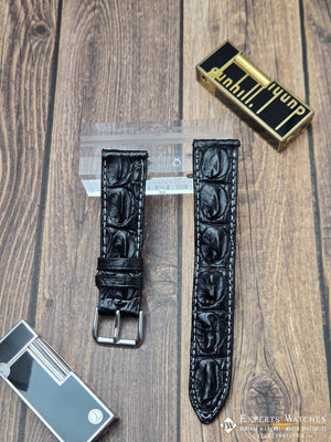 Genuine Crocodile Leather Watch Strap| Round Scales White Stitch | Quick‑Release - Experts Watches Watch Strap