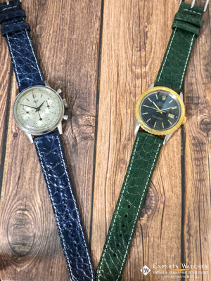 Genuine Crocodile Leather Watch Strap| Round Scales White Stitch | Quick‑Release - Experts Watches Watch Strap