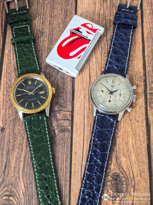 Genuine Crocodile Leather Watch Strap| Round Scales White Stitch | Quick‑Release - Experts Watches Watch Strap