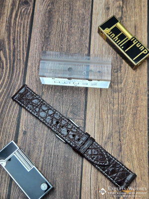 Genuine Crocodile Leather Watch Strap| Round Scales White Stitch | Quick‑Release - Experts Watches Watch Strap