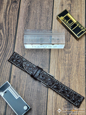 Genuine Crocodile Leather Watch Strap| Round Scales White Stitch | Quick‑Release - Experts Watches Watch Strap