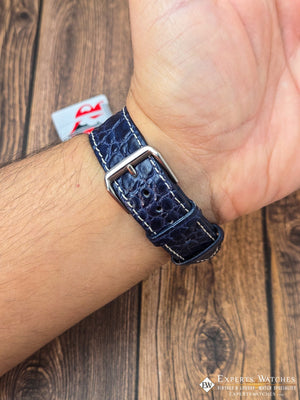 Genuine Crocodile Leather Watch Strap| Round Scales White Stitch | Quick‑Release - Experts Watches Watch Strap