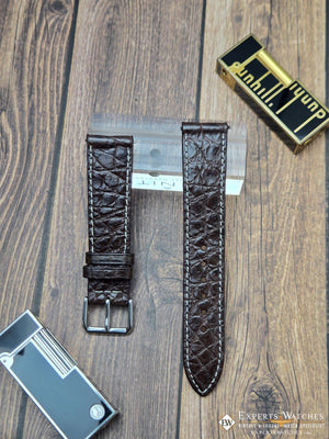 Genuine Crocodile Leather Watch Strap| Round Scales White Stitch | Quick‑Release - Experts Watches Watch Strap