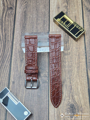 Genuine Crocodile Leather Watch Strap| Round Scales White Stitch | Quick‑Release - Experts Watches Watch Strap