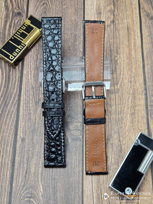 Genuine Crocodile Leather Watch Strap| Round Scales White Stitch | Quick‑Release - Experts Watches Watch Strap