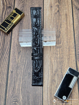 Genuine Crocodile Leather Watch Strap| Round Scales White Stitch | Quick‑Release - Experts Watches Watch Strap