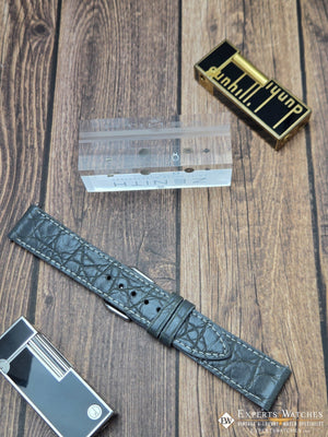 Genuine Crocodile Leather Watch Strap| Round Scales White Stitch | Quick‑Release - Experts Watches Watch Strap
