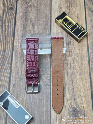Genuine Crocodile Leather Watch Strap| Round Scales White Stitch | Quick‑Release - Experts Watches Watch Strap