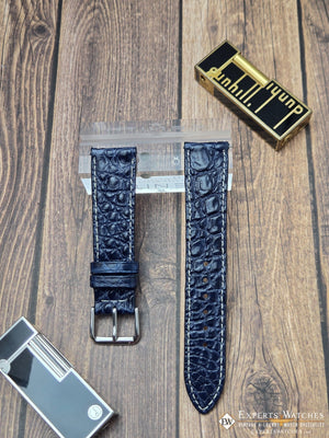 Genuine Crocodile Leather Watch Strap| Round Scales White Stitch | Quick‑Release - Experts Watches Watch Strap