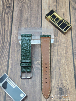 Genuine Crocodile Leather Watch Strap| Round Scales White Stitch | Quick‑Release - Experts Watches Watch Strap