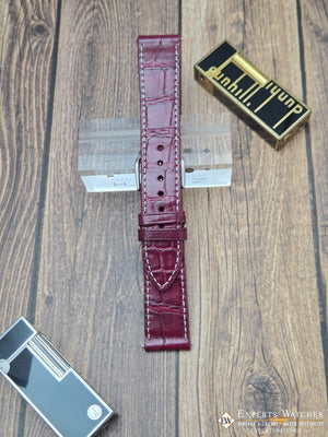 Genuine Crocodile Leather Watch Strap| Round Scales White Stitch | Quick‑Release - Experts Watches Watch Strap