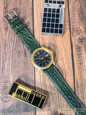 Genuine Crocodile Leather Watch Strap| Round Scales White Stitch | Quick‑Release - Experts Watches Watch Strap