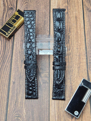 Genuine Crocodile Leather Watch Strap| Round Scales White Stitch | Quick‑Release - Experts Watches Watch Strap