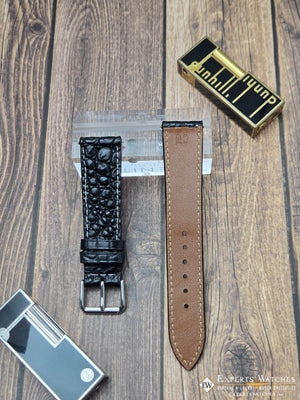 Genuine Crocodile Leather Watch Strap| Round Scales White Stitch | Quick‑Release - Experts Watches Watch Strap