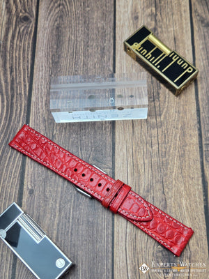 Genuine Crocodile Leather Watch Strap| Round Scales White Stitch | Quick‑Release - Experts Watches Watch Strap