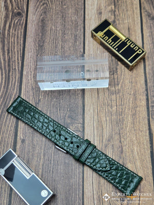 Genuine Crocodile Leather Watch Strap| Round Scales White Stitch | Quick‑Release - Experts Watches Watch Strap