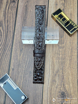 Genuine Crocodile Leather Watch Strap| Round Scales White Stitch | Quick‑Release - Experts Watches Watch Strap
