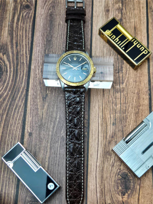 Genuine Crocodile Leather Watch Strap| Round Scales White Stitch | Quick‑Release - Experts Watches Watch Strap
