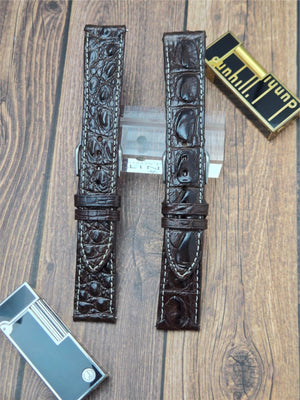 Genuine Crocodile Leather Watch Strap| Round Scales White Stitch | Quick‑Release - Experts Watches Watch Strap