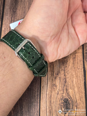 Genuine Crocodile Leather Watch Strap| Round Scales White Stitch | Quick‑Release - Experts Watches Watch Strap