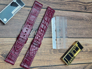 Genuine Crocodile Leather Watch Strap| Round Scales White Stitch | Quick‑Release - Experts Watches Watch Strap